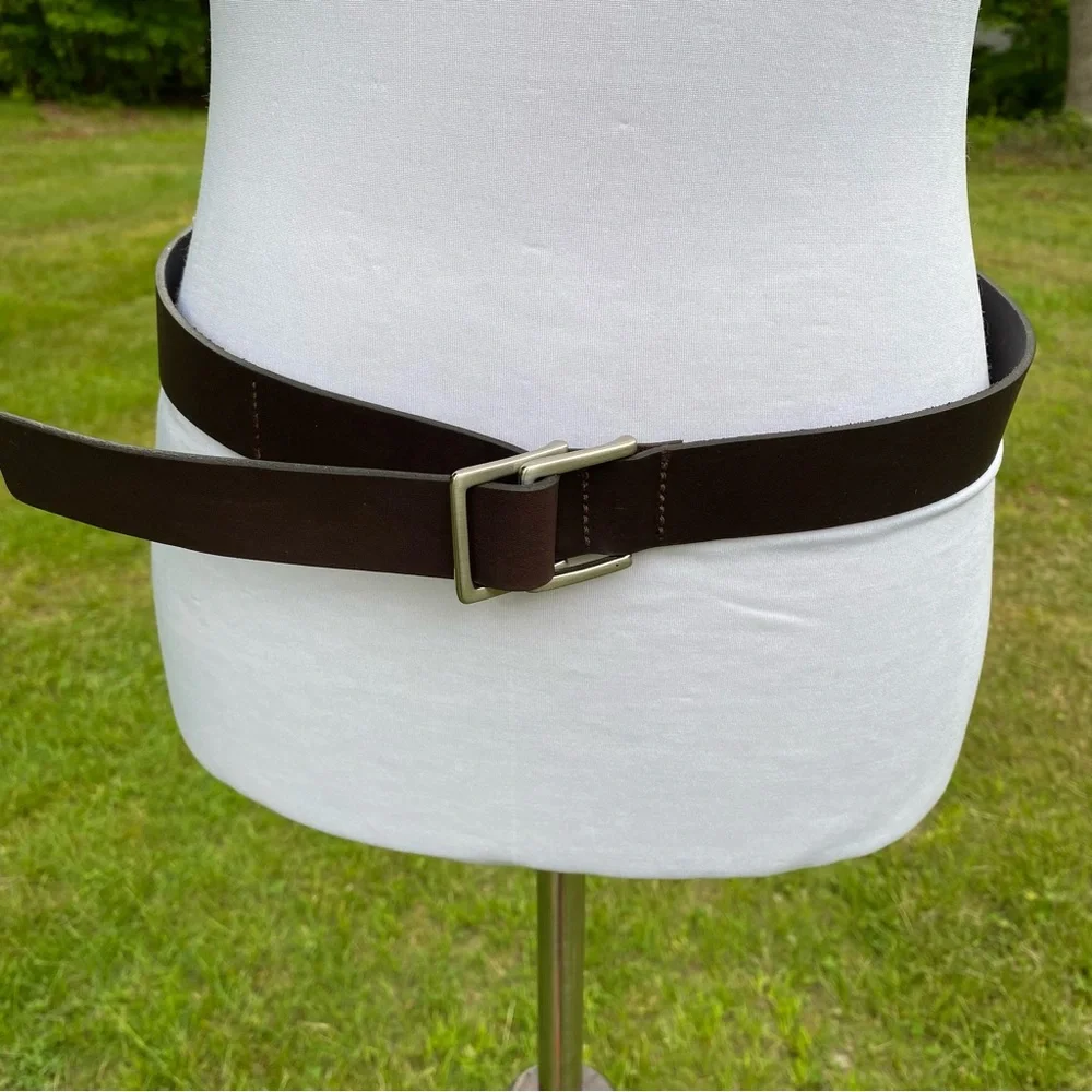 ISDA & CO BELT BROWN LEATHER SILVER TONE BUCKLES FOLD OVER STYLE USA SIZE L